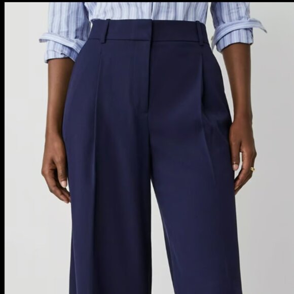 ANN TAYLOR PLEATED WIDE LEG TEXTURE DRAPE NAVY NIGHT SKY BLUE PANTS $129 14 - Picture 6 of 10